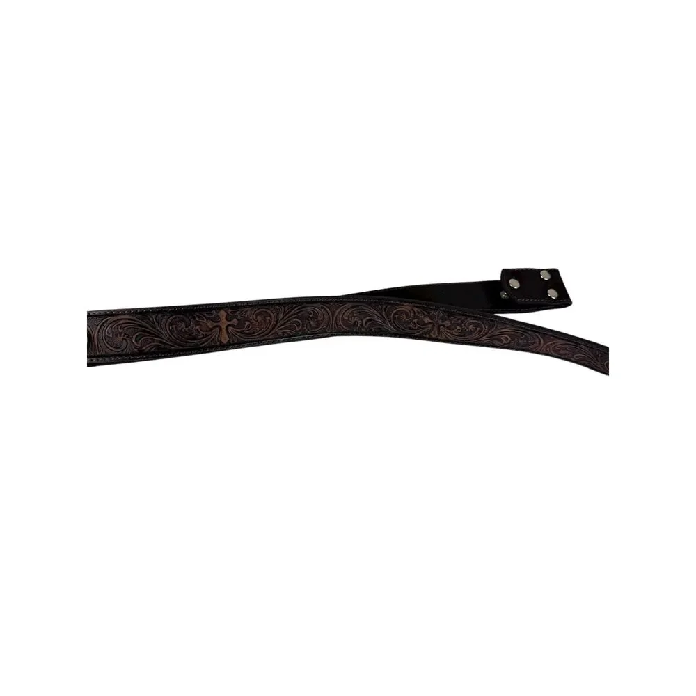 NOCONA BELT BROWN EMBOSSED CROSS NO‎ BUCKLE N3483802 Size Large